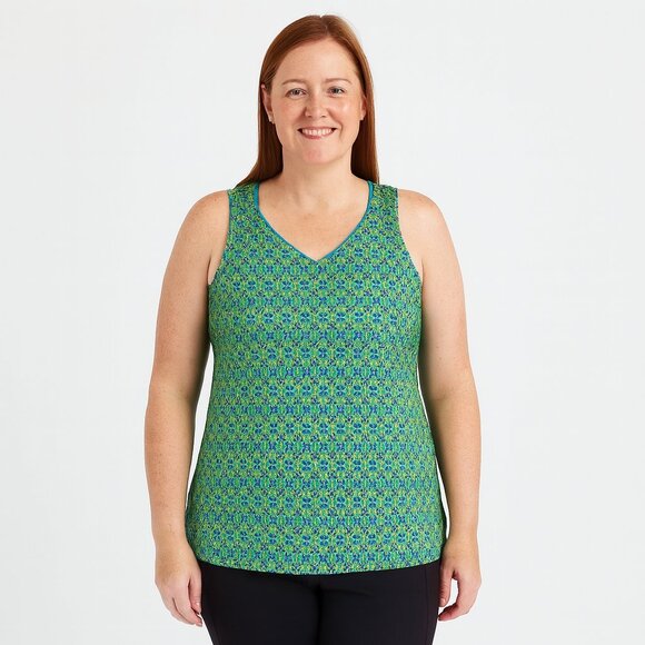 Columbia Tops - Columbia Geometric Tank Top in Green and Blue